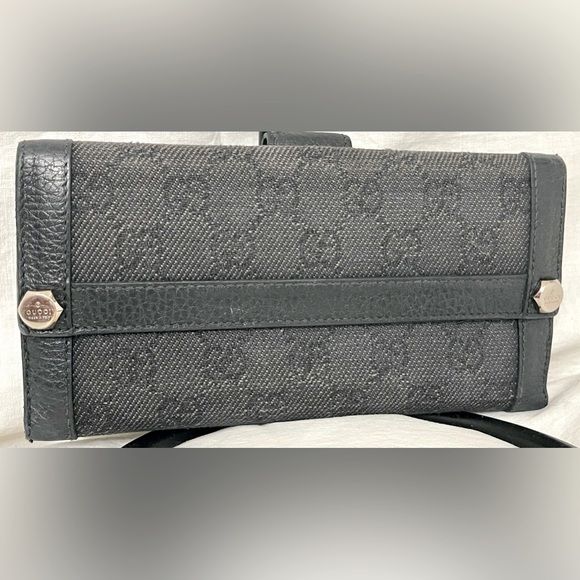 Gucci Handbags - GUCCI Black Leather & Canvas GG Long Wallet 🔥 SALE